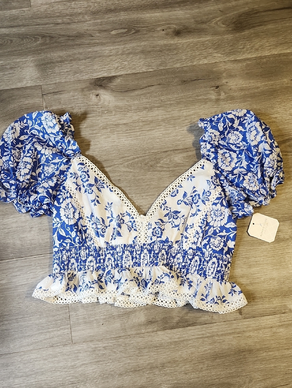 Altar'd State Blue and White Floral Crop Top
